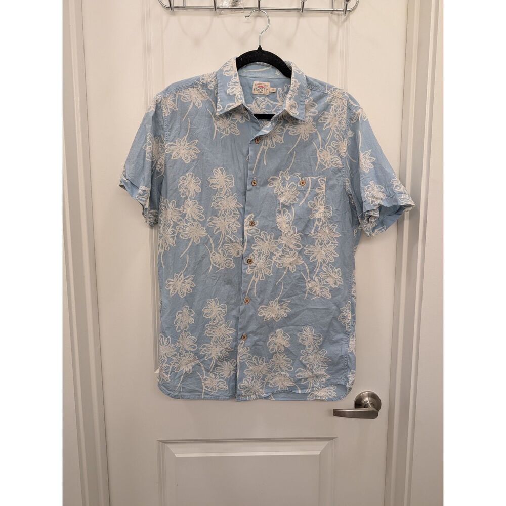 Faherty Blue White Floral Print Short Sleeve Button Down Shirt Men's Medium M